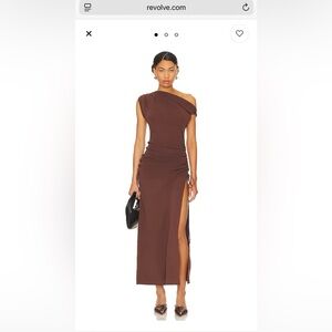 Lioness Brown One-Shoulder Sheath Dress with Slit - NWT